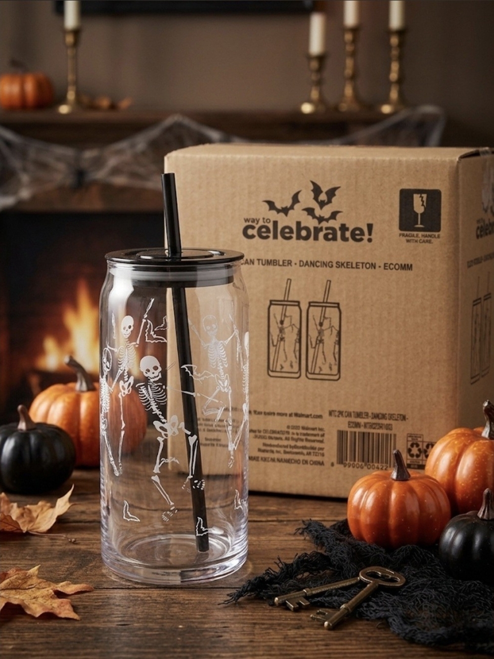 Set Of 2 Skeleton Tumbler with Straw - Clear Glass